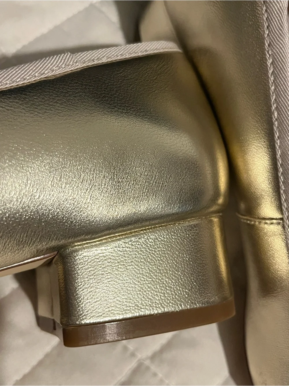TALBOTS VANESSA METALLIC LEATHER BLOCK HEEL PUMPS Bow Square-Toe Ballet Flats